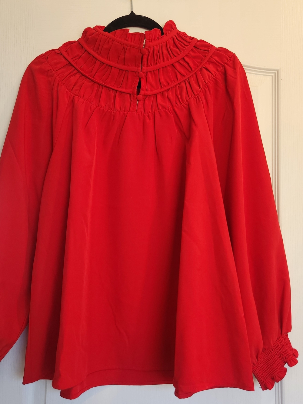Cato Red Ruffle-Yoke Blouse M BNWT